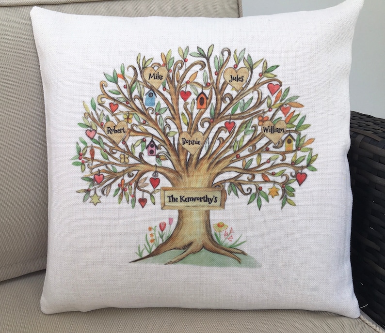 Personalised Family Tree Cushion Linen Cushion - a great gift for Grandpa