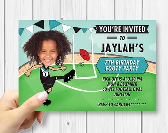 AFL Printable Birthday Invitation - Custom add your FACE party invitation, Port Adelaide Power football team