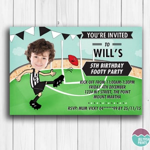 AFL Football Printable Birthday Invitation - Customised add your FACE party invitation, Footy , Aussie Rules Football.