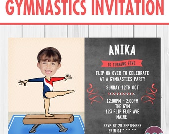 Gymnastics Party Invitation- Multi-colour Printable Girls Birthday Invite