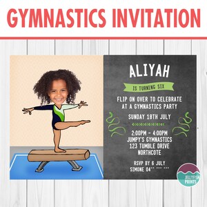Gymnastics Party Invitation- Printable  Girls Birthday Invite - Green