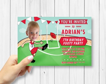 AFL Printable Birthday Invitation - Custom add your FACE party invitation, Sydney Swans football team