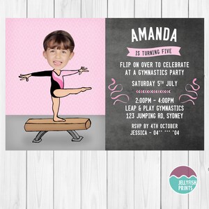 Girls Gymnastics Printable Birthday Invitation