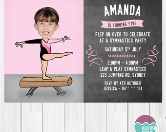Girls Gymnastics Printable Birthday Invitation