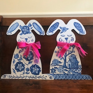 Blue and White Chinoiserie Rabbit Door Hanger