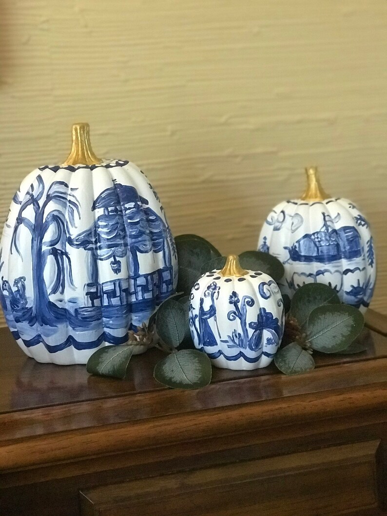 Set of 3 Ceramic Chinoiserie Pumpkins image 1