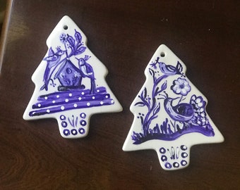 Hand-Painted Blue and White Porcelain Tree Ornament