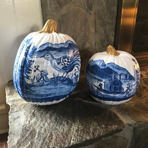 Large Painted Blue and White Pumpkins