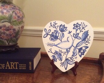 Wood Chinoiserie Heart Plaque