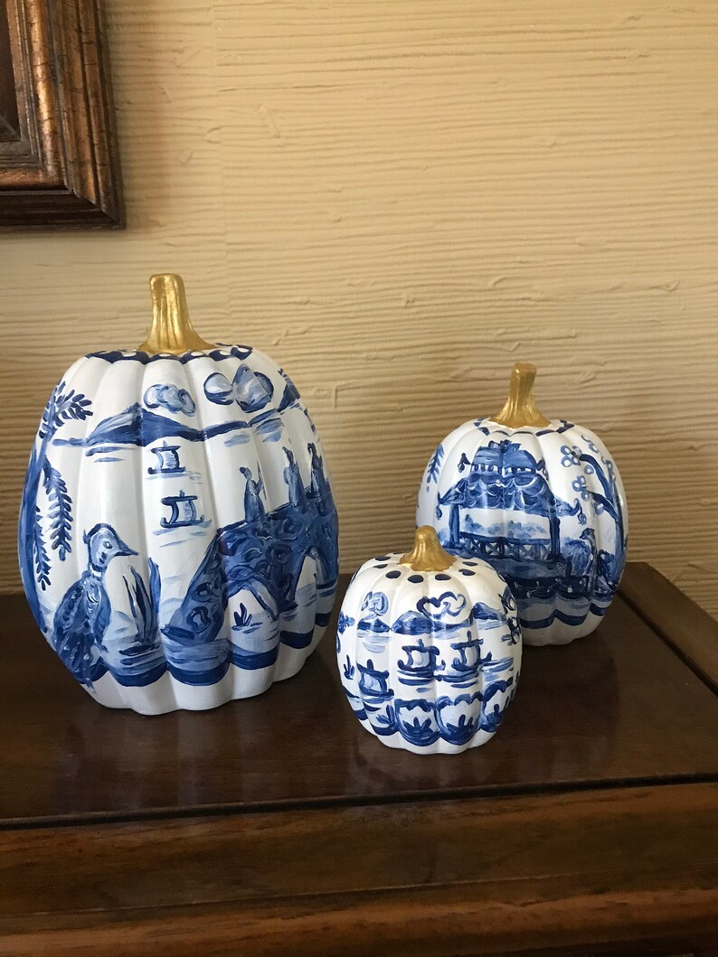 Set of 3 Ceramic Chinoiserie Pumpkins image 4