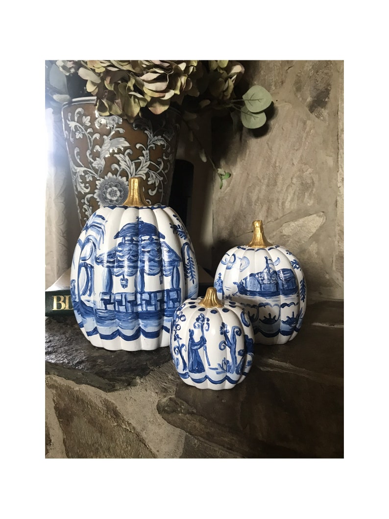 Set of 3 Ceramic Chinoiserie Pumpkins image 2