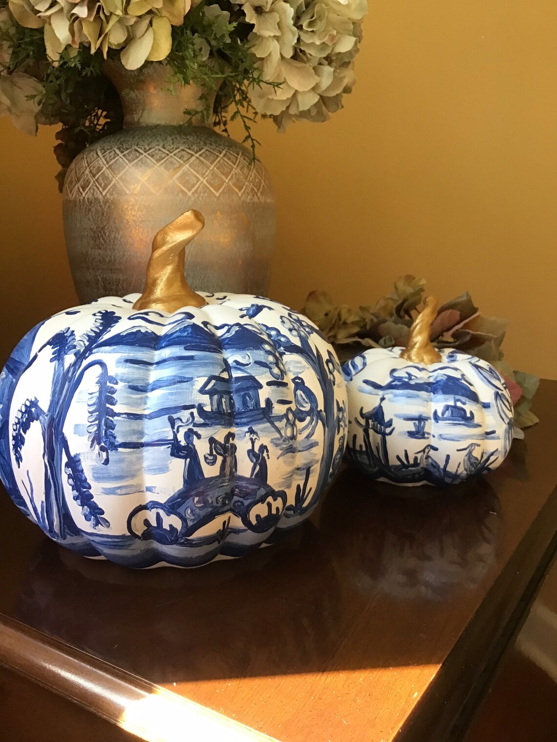 Pair of Blue and White Ceramic Pumpkins | Etsy
