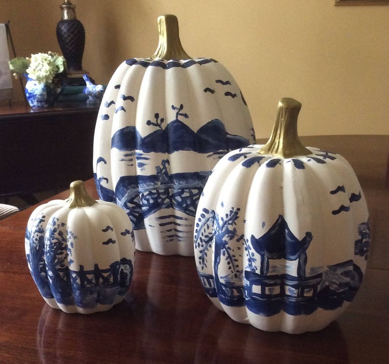 Set of 3 Ceramic Chinoiserie Pumpkins image 7