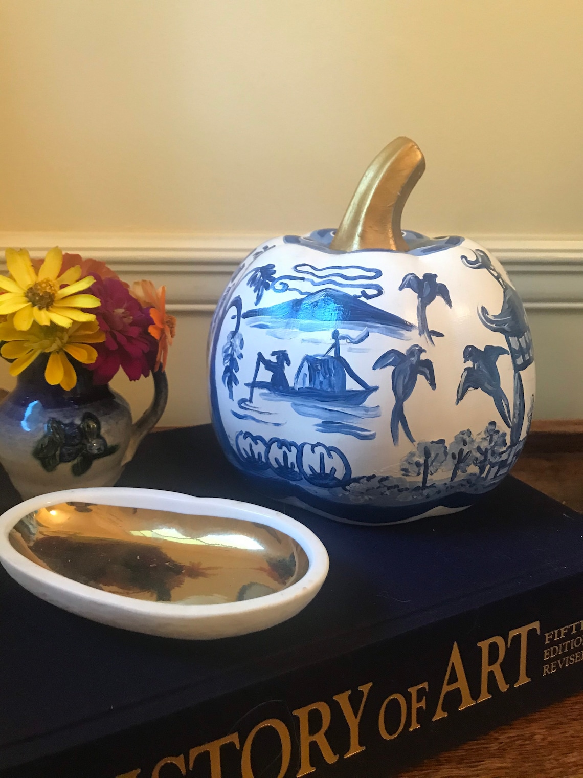 Blue and White Ceramic Pumpkin - Etsy