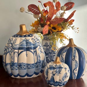 Set of 3 Ceramic Chinoiserie Pumpkins in Two Styles