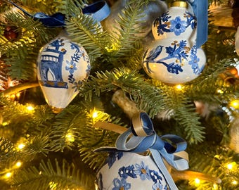 Blue and White Ceramic Bulb  Ornaments