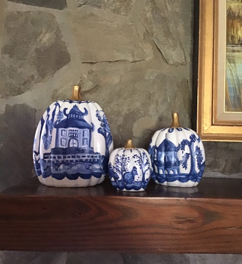 Set of 3 Ceramic Chinoiserie Pumpkins image 3
