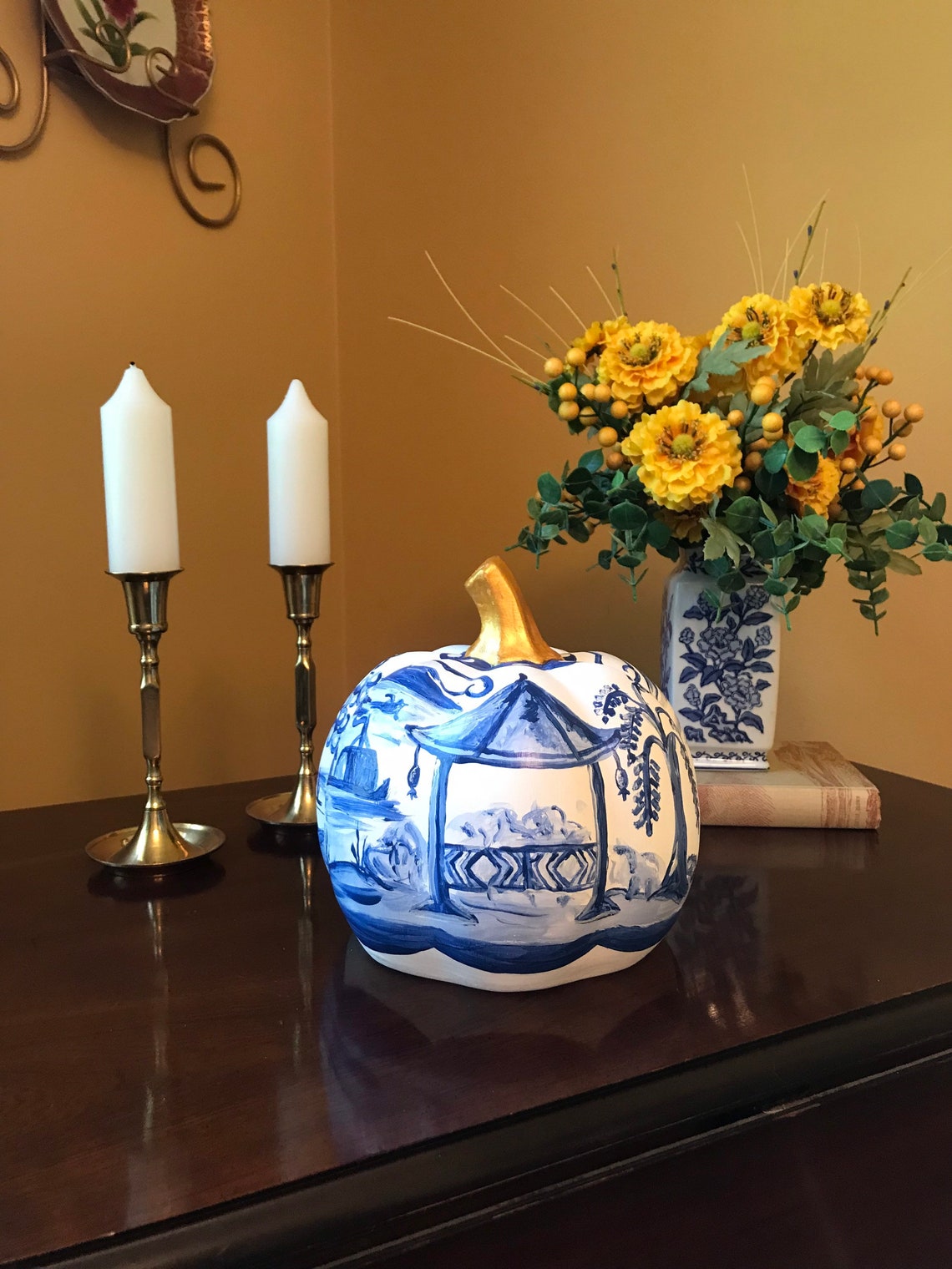 Blue and White Ceramic Pumpkin - Etsy