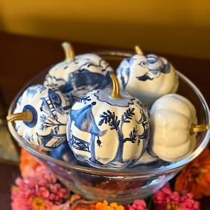 Set of 7 Blue and White Pumpkins