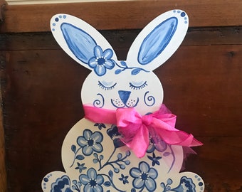 Blue and White  Rabbit Door Hanger