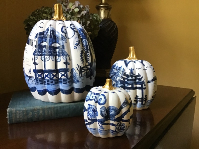 Set of 3 Ceramic Chinoiserie Pumpkins image 5