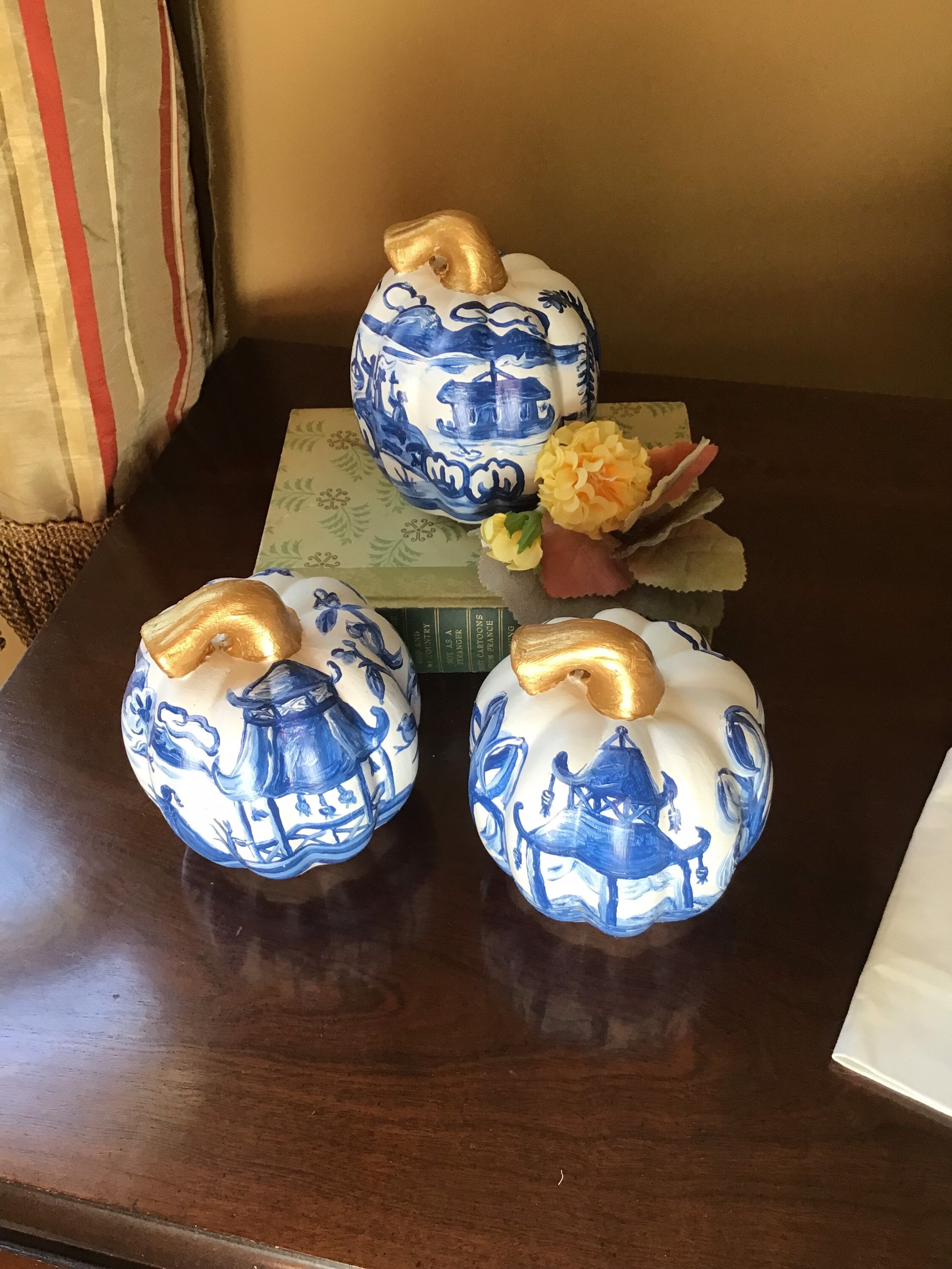 Small Blue and White Ceramic Pumpkin - Etsy