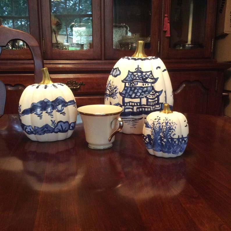 Set of 3 Ceramic Chinoiserie Pumpkins image 6