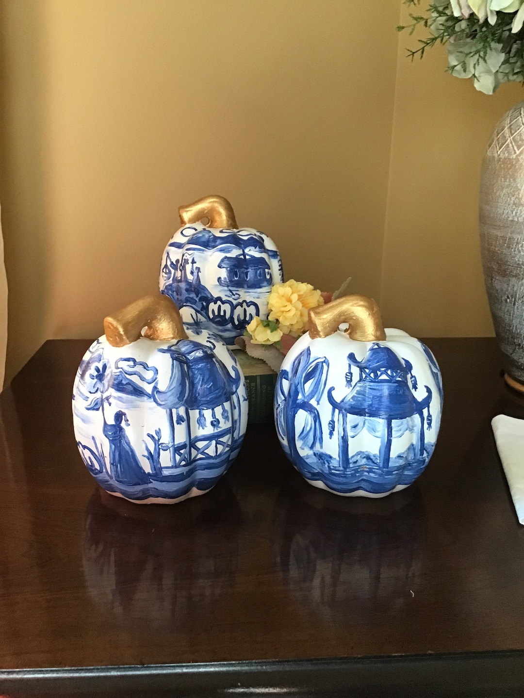 Small Blue and White Ceramic Pumpkin - Etsy