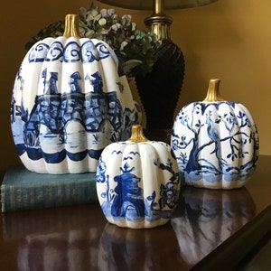 Set of 3 Ceramic Chinoiserie Pumpkins image 8