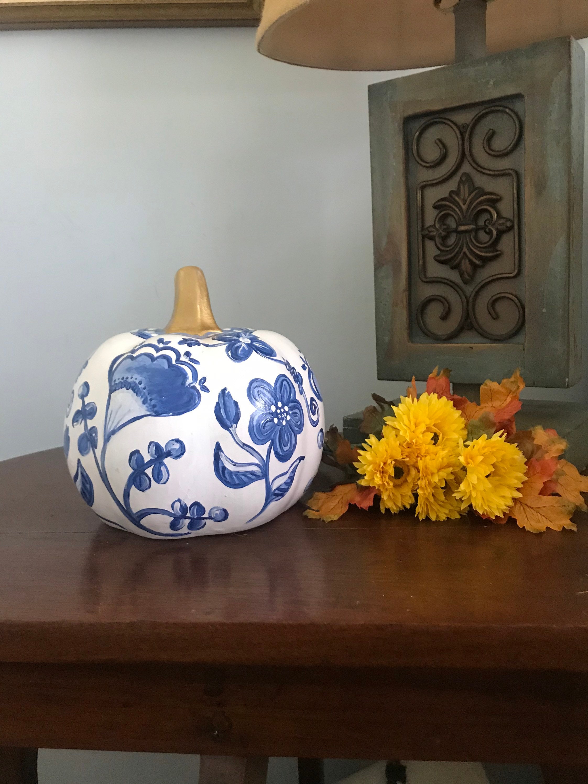 Blue and White Ceramic Pumpkin - Etsy