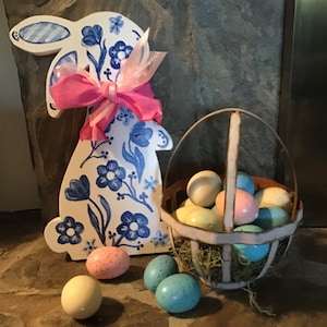 Blue and White Reversible Rabbit Door Hanger