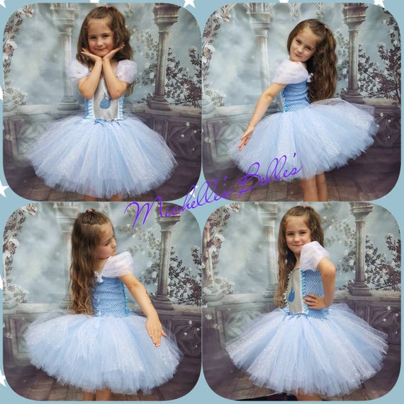 disney princesses cinderella tutu dress Princess Cinderella Inspired Tutu Dress Ball Pageant Costume Luxury Satin Gown Blue Glitter Long Sparkly Tutu Dress With Gloves and Necklace