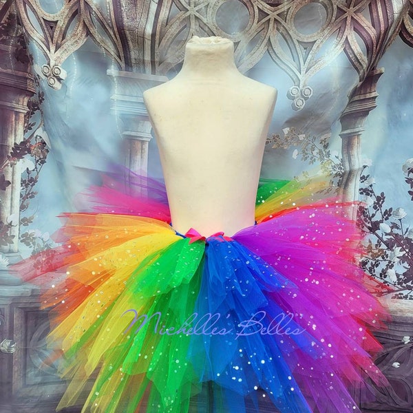 Sparkly rainbow extra full tutu skirt with added pink girls adults matching daughter