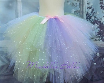 Sparkly pastel rainbow tutu skirt (yellow, mint, purple, pink, white) girls adults matching daughter