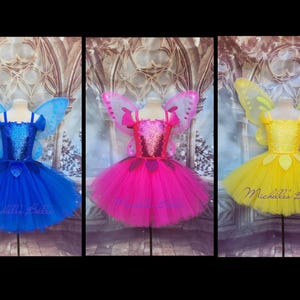 Pink blue yellow leaf fairy tutu dress with wings