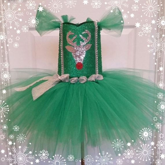 green reindeer dress Christmas Tutu 2 in 1 Modest Gown