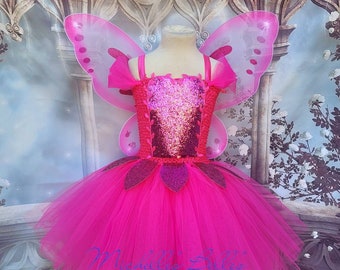 Pink leaf fairy tutu dress with wings