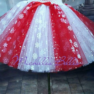 Candy cane snowflake christmas red and white sparkly tutu skirt