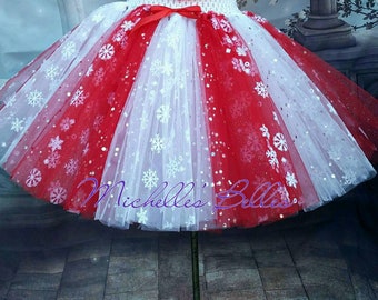 Candy cane snowflake christmas red and white sparkly tutu skirt