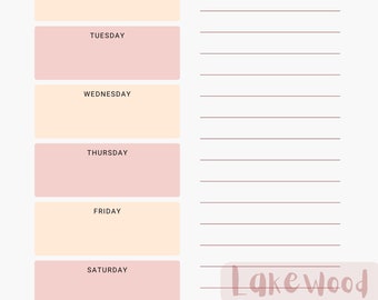 Weekly Meal planner Printout