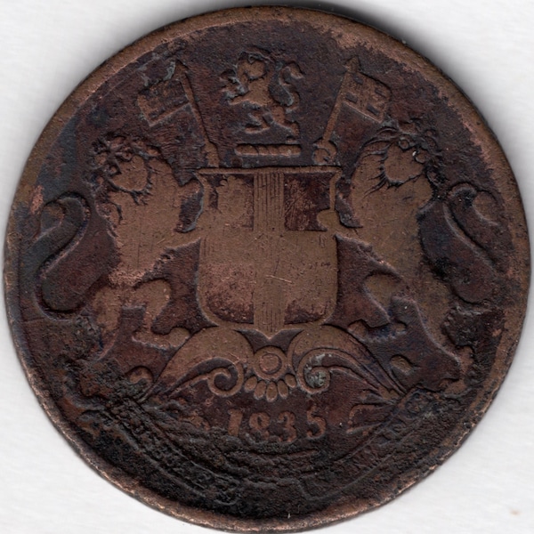 1835 East India Company copper Quarter Anna (UK23)