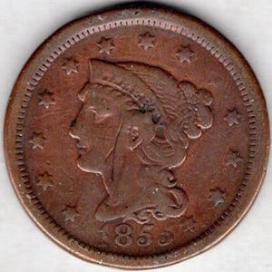 1855 copper Large US Cent (L55)