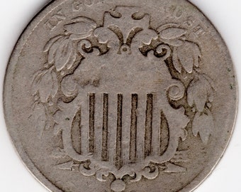1866 シールド ニッケル。1866 年米国 5 セント。アンティーク