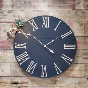 Farmhouse living, Oversized ClockClock for wall , Navy Clock ,Farmhouse Clock , Wooden Clock , Navy and Gold