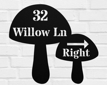 Metal Address Sign with Arrow, Mushroom Address Sign, Hanging Address Sign, Arrow Address Sign, Mushrooms