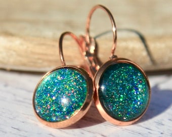 Statement Rose Gold and Emerald Earrings