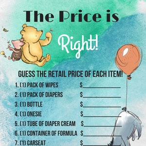O preço é justo Cartão de jogo para chá de bebê com tema do Ursinho Pooh para impressão e download instantâneo