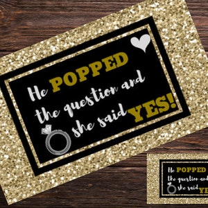 He Popped The Question and She Said Yes Gold Glitter Popcorn Tags PDF Print Download Digital File