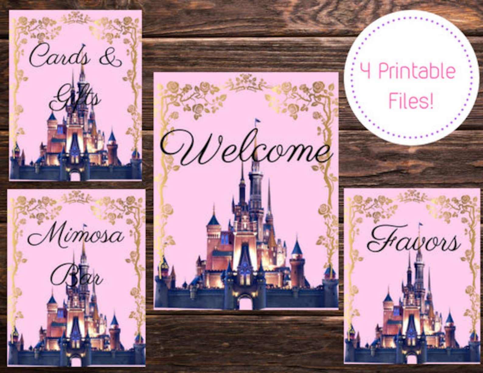 Disney Theme Bridal Shower Printable Signs Cards Gifts Etsy