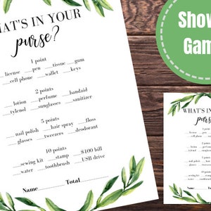 Summer Greenery Garden Theme What&#39;s In Your Purse Bridal Shower Game